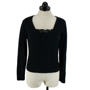 Personal Identity Black Lace Scoop Neck Long Sleeve Sweater Large‎